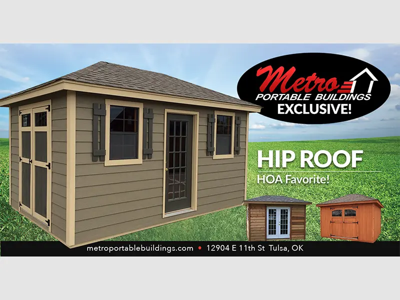 A picture of the hip roof for this portable building.